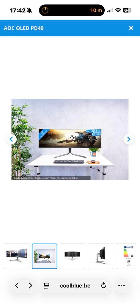 Aoc monitor Oled PD49, HDMI, Moins de 1 ms, Ultra HD (4K), Ultrawide