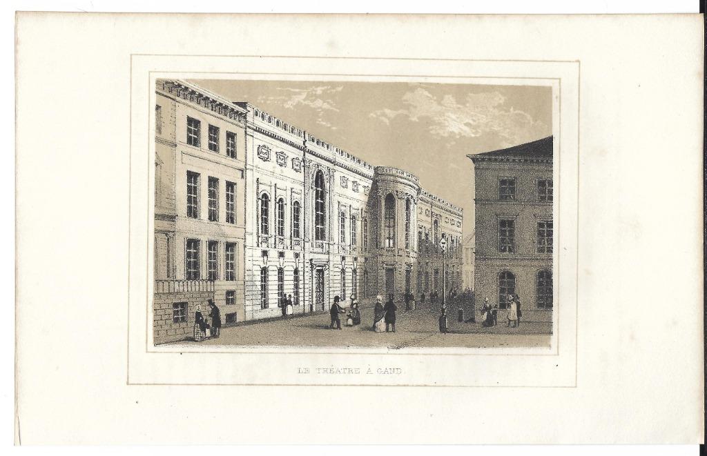 1844 - Gent - het theater, Antiek en Kunst, Kunst | Etsen en Gravures, Verzenden