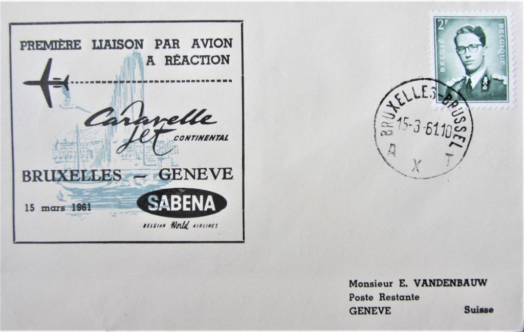 FDC SABENA- BRUSSEL- GENEVE 1961, Enlèvement ou Envoi, Affranchi, Avions
