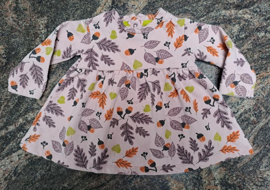 Mt 62 Lichtroze winterjurkje paarse bladeren oranje eikels, Meisje, Jurkje of Rokje, Ophalen of Verzenden, Zo goed als nieuw