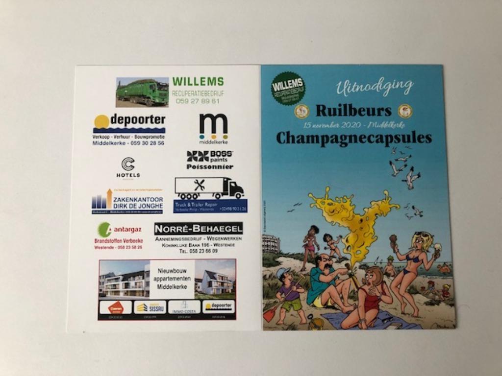 Kiekeboe - uitnodiging ruilbeurs champagnecapsules, Verzamelen, Ophalen of Verzenden, Overige figuren, Nieuw, Plaatje, Poster of Sticker