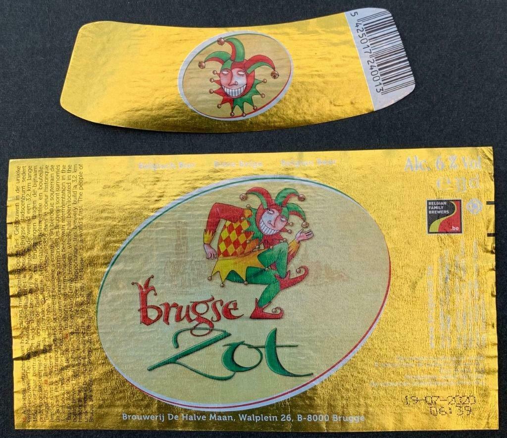 Bieretiket Brugse Zot Brouwerij De Halve Maan (2n3), Ophalen of Verzenden, Gebruikt, Overige typen, Overige merken