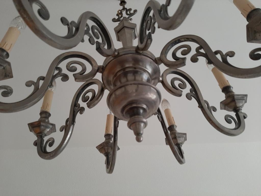Tinnen 8 armse kroonluchter., Antiek en Kunst, Ophalen