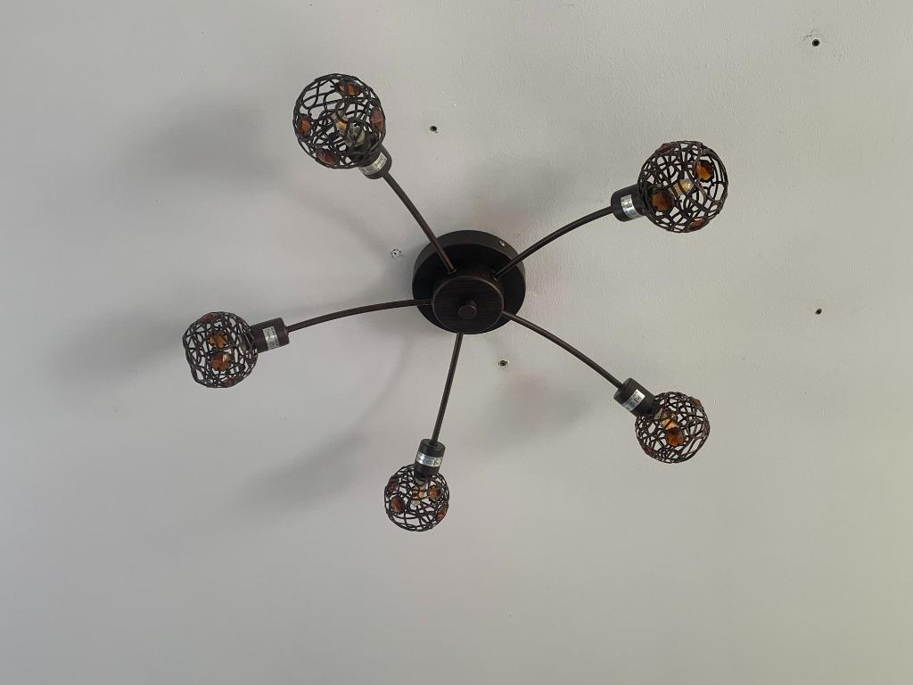 bruine plafondlamp in metaal met 5 lichtpunten, Ophalen, Nieuw, Metaal