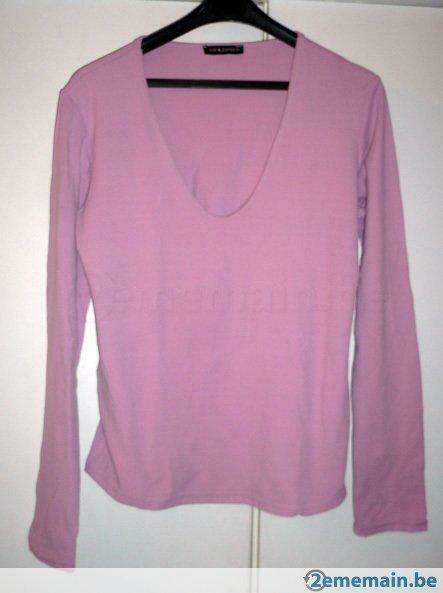 pull top manche longue lycra  rose, décolleté V. Medium, Enlèvement ou Envoi, Porté, Rose