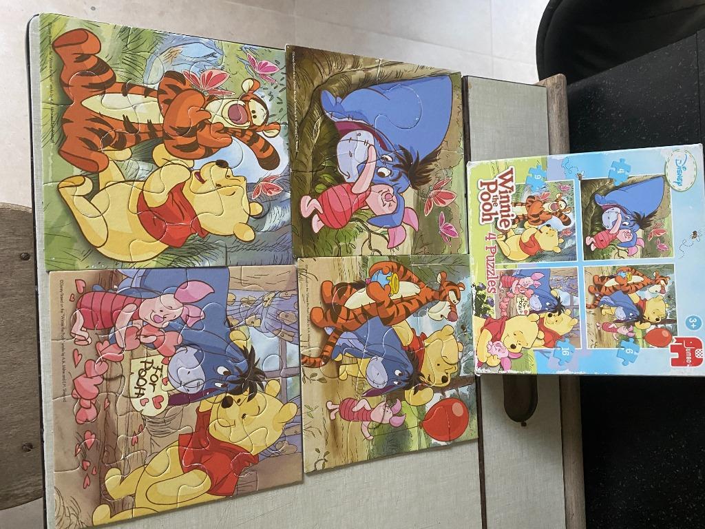 Disney set van 4 puzzels van winnie the pooh 4-6-9-16 stuks, Ophalen of Verzenden, Minder dan 10 stukjes, Gebruikt, 2 tot 4 jaar