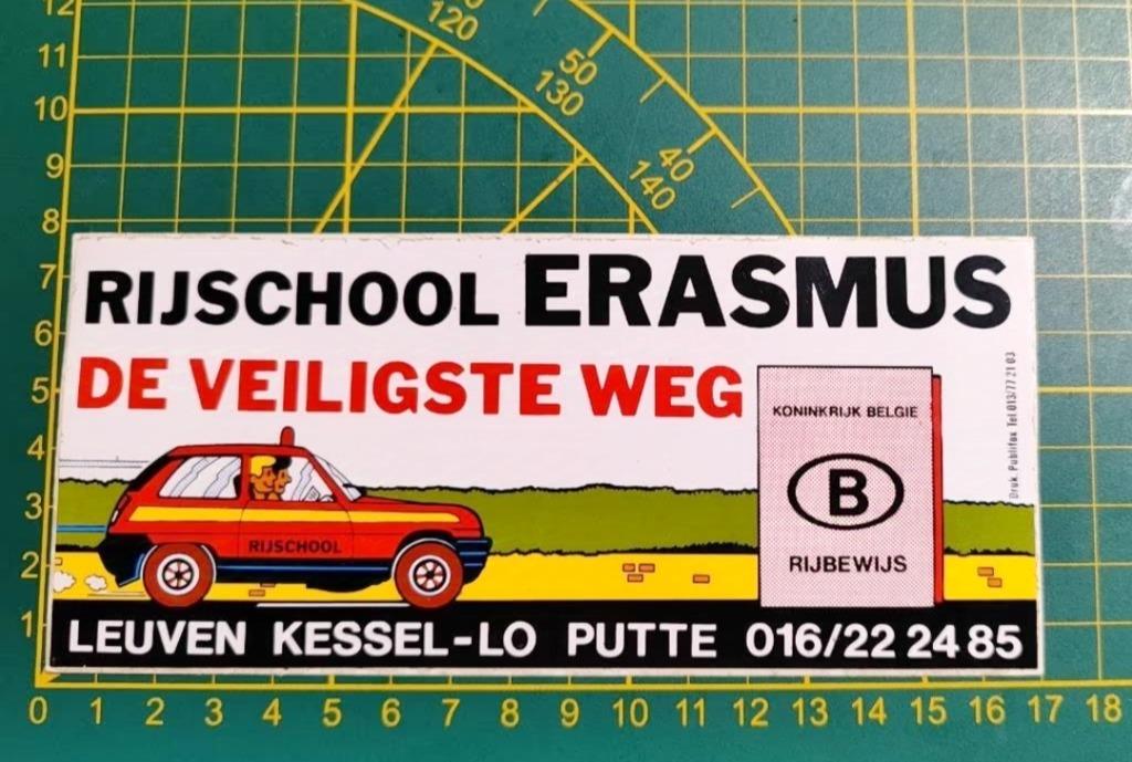 Sticker Renault 5 Rijschool ERASMUS Leuven rijbewijs B, Ophalen of Verzenden