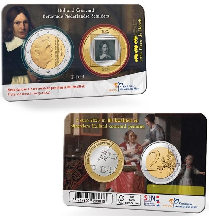 Holland Coin Fair 2026 coincard - Pieter de Hooch, Enlèvement ou Envoi, Autres pays, 2 euros, Série
