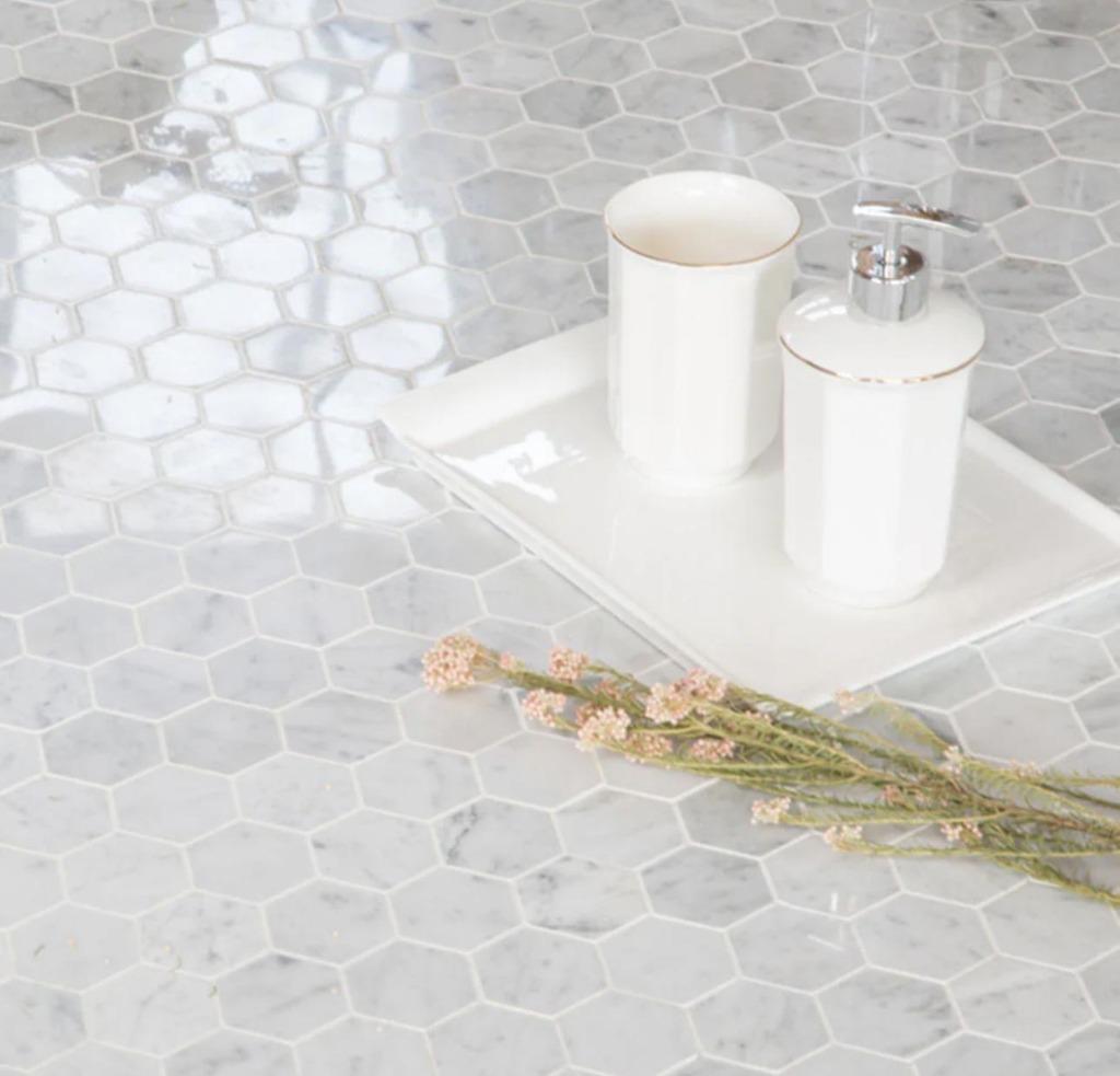 Mosaic Hexagon Marmer Bianco Carrara C 48x48mm gepolijst, Ophalen, Wandtegels, Nieuw, Minder dan 20 cm