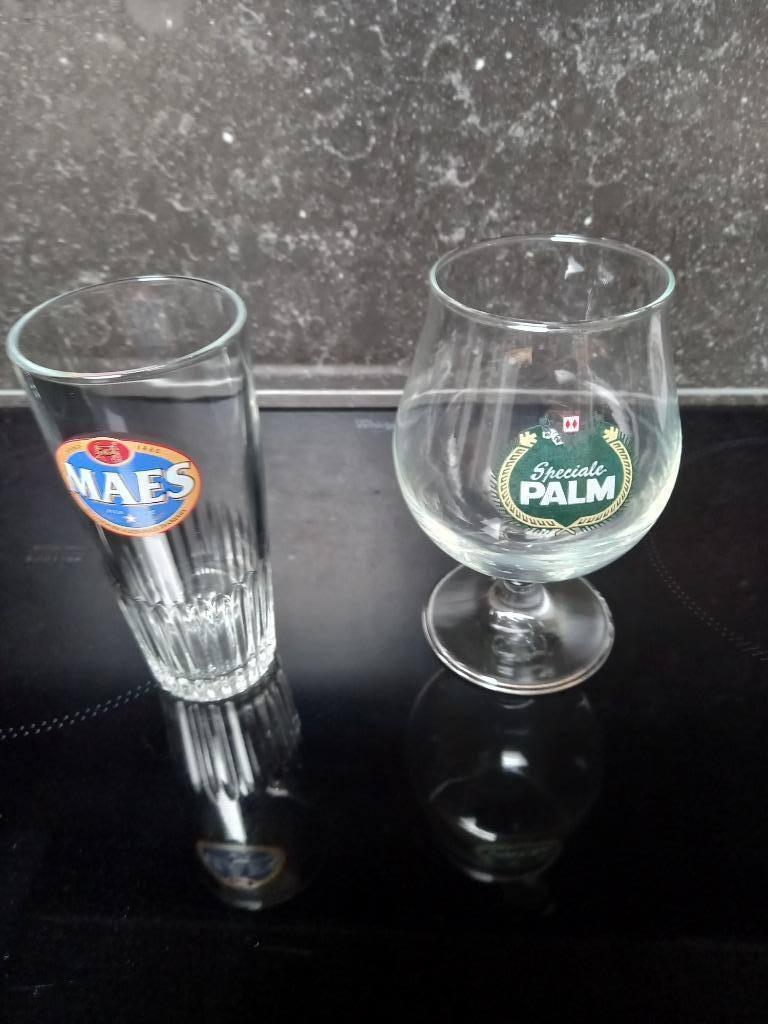 Set van 2 oude bierglazen - MAES + PALM, Verzamelen, Ophalen of Verzenden, Palm