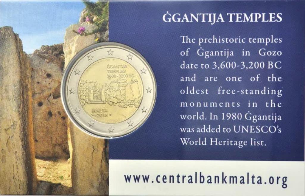 Coincard 2 euro Malta 2016 Ggantija, Ophalen of Verzenden, Malta, 2 euro