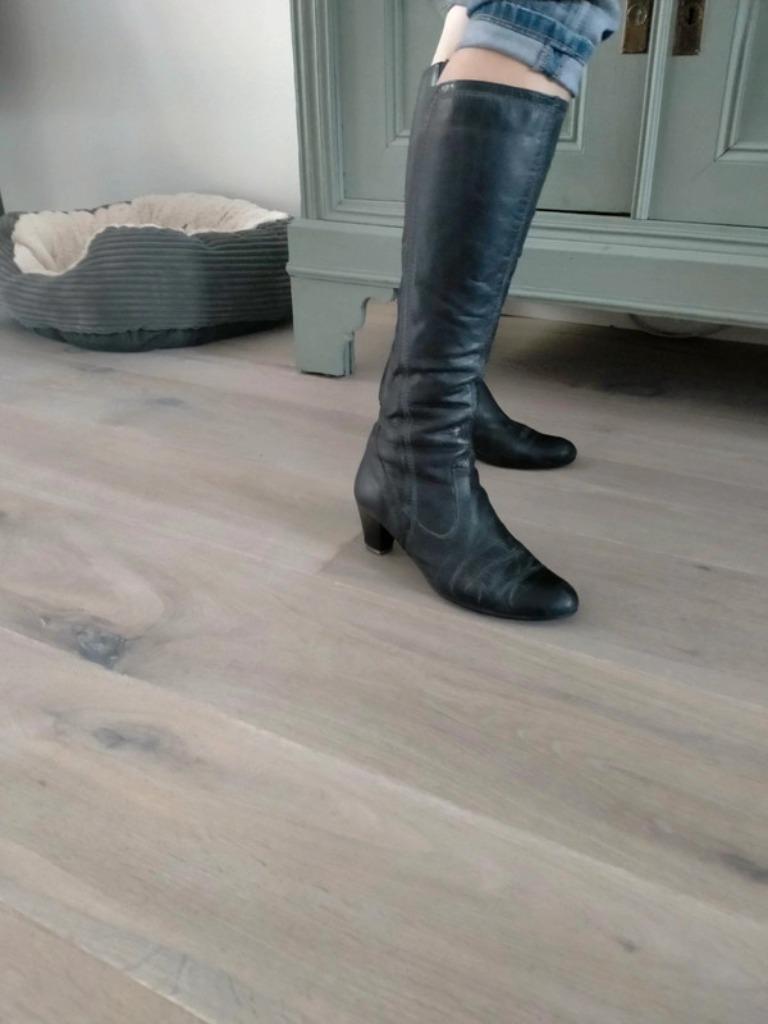 Gratis verzenden luxe zwarte vintage dressing leren laars 37, Hoge laarzen, Verzenden, Zwart, Zo goed als nieuw
