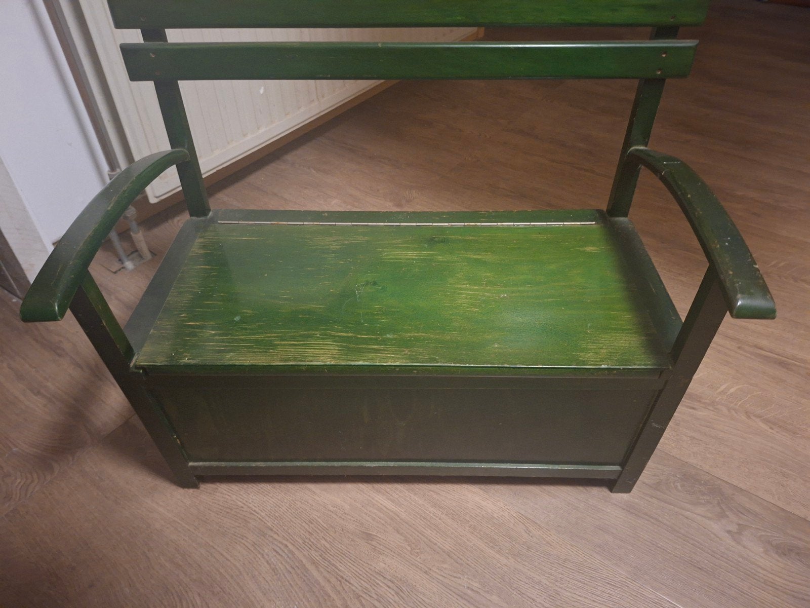 Groene houten speelgoedkist / bankje, Enlèvement