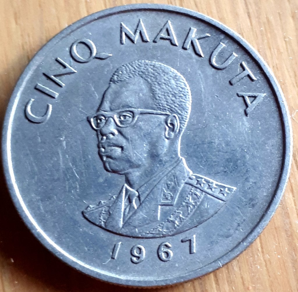 CONGO DEM.REPUBLIC : 5 MAKUTA 1967 KM 9 XF/UNC, Postzegels en Munten, Ophalen of Verzenden, Overige landen, Losse munt