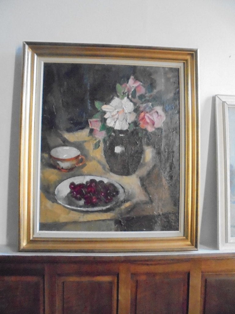 Anne Pierre de Kat  1881 - 1968 Stilleven met rozen + kersen, Verzenden, Gedateerd, Stilleven