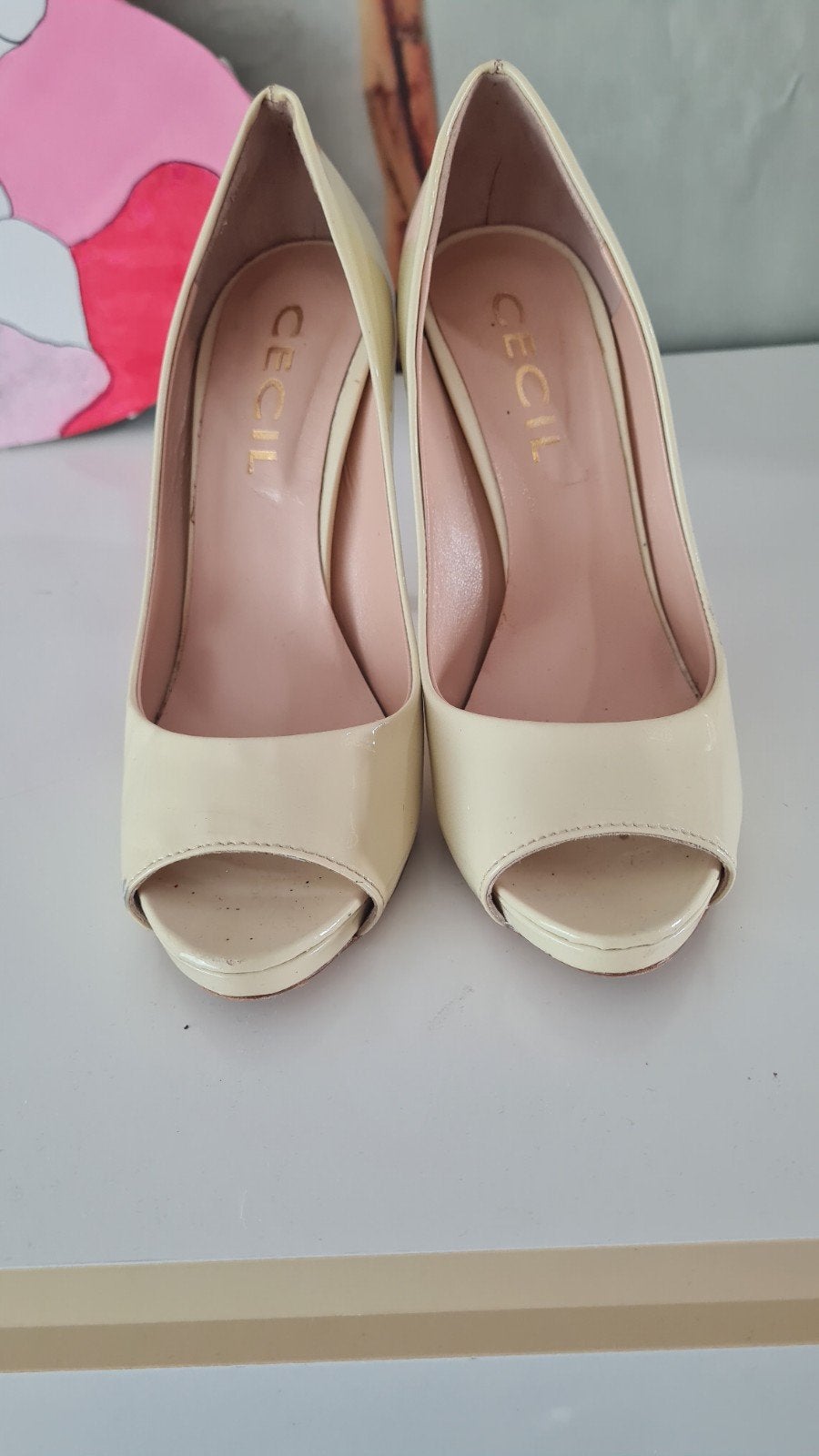Escarpins peep-toe vernis Cécile ivoire T37, Beige, Escarpins, Enlèvement, Cécile
