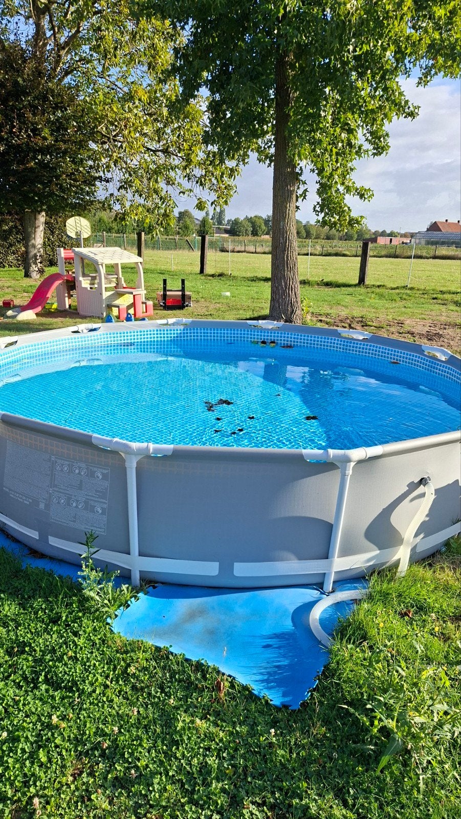 intex zwembad 376 x 80 met pomp en zonnepanneel, Ophalen, Gebruikt, Minder dan 80 cm, Rond