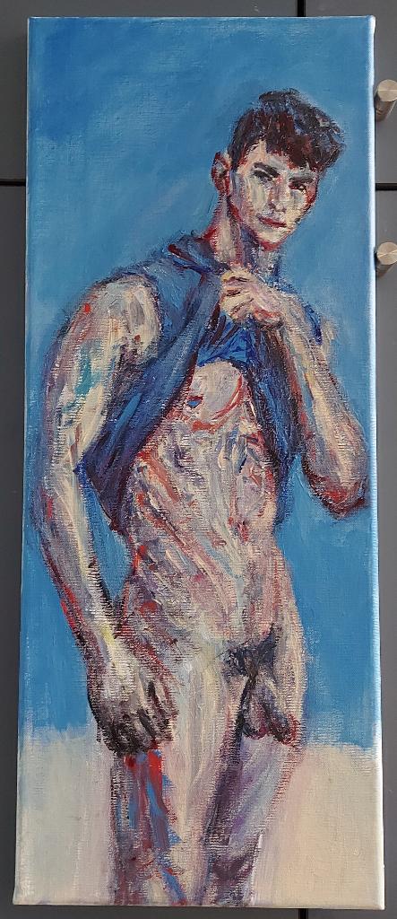 mooi schilderij op doek - mannelijk naakt, Antiek en Kunst, Ophalen of Verzenden