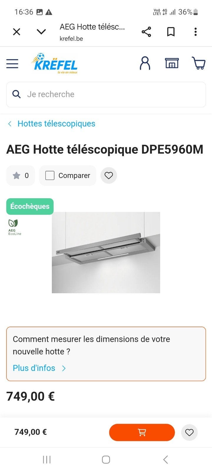 Hotte téléscopique 90cm encastrable AEG
neuf, Electroménager, Hottes