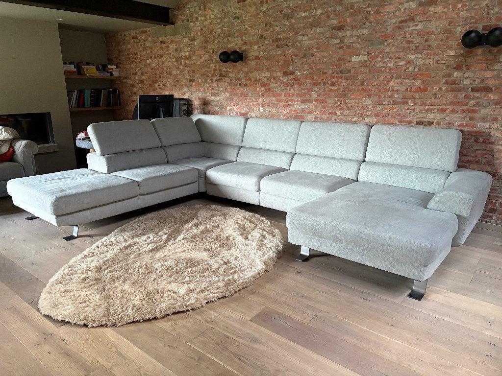 grote zithoek met dubbele relax, Ophalen, Zo goed als nieuw, Stof, Grijze stoffen hoeksalon