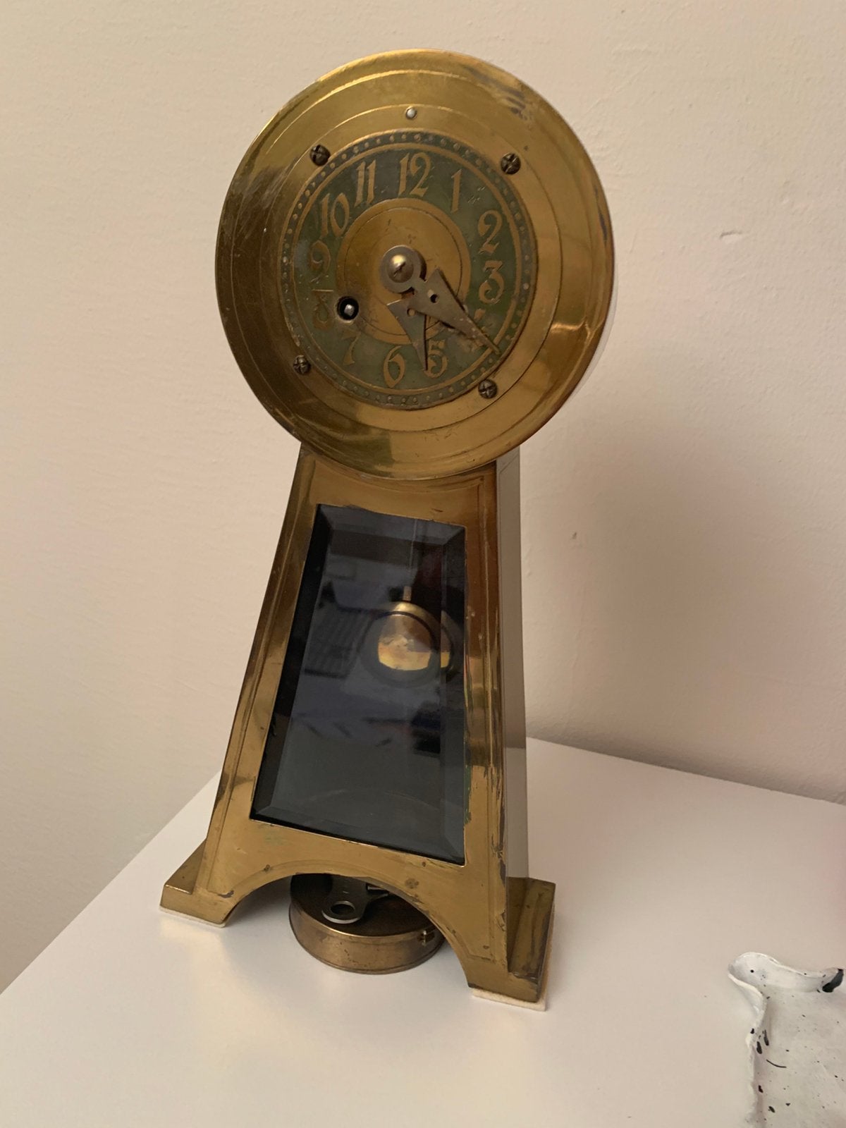 Messing pendule met goed lopend uur en slagwerk, Art deco, Ophalen, Gebruikt