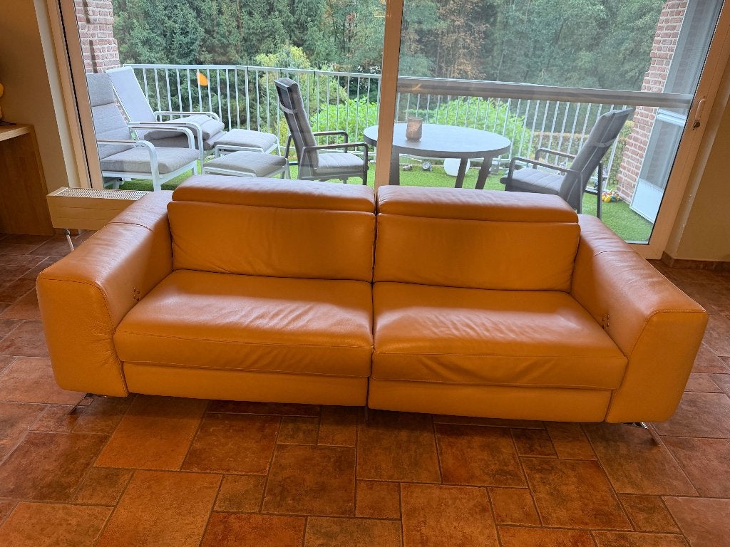 Natuzzi lederen 2/3 zitbank, Ophalen, 100 tot 125 cm, Modern strak, Driepersoons