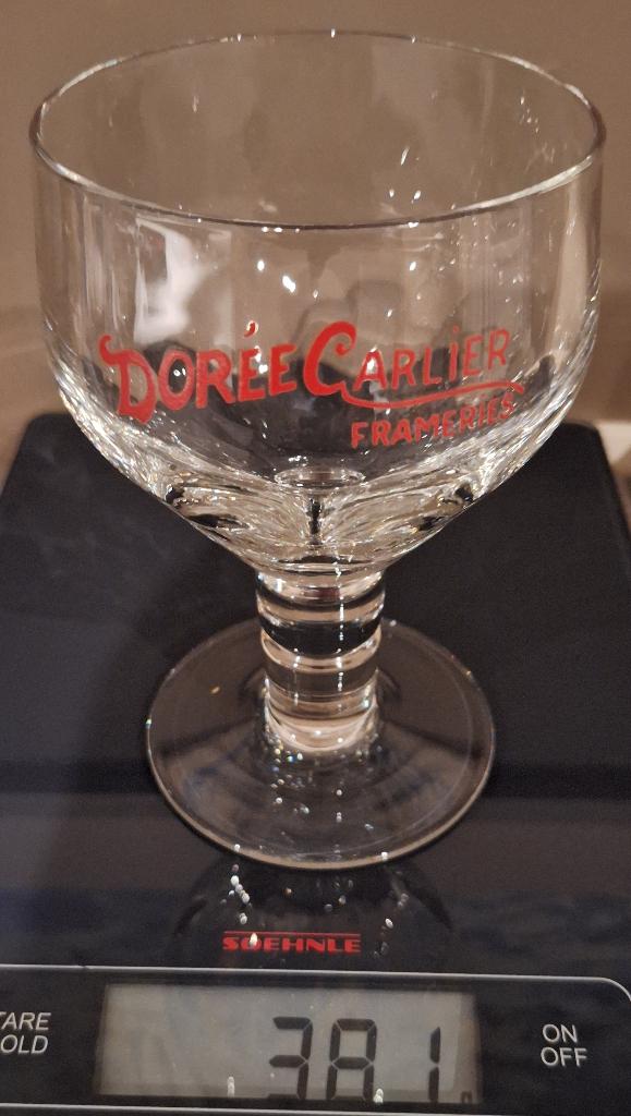 Glas Trappist Dorée - Carlier Frameries, rode opdruk cursief, Verzamelen, Ophalen of Verzenden, Zo goed als nieuw, Glas of Glazen