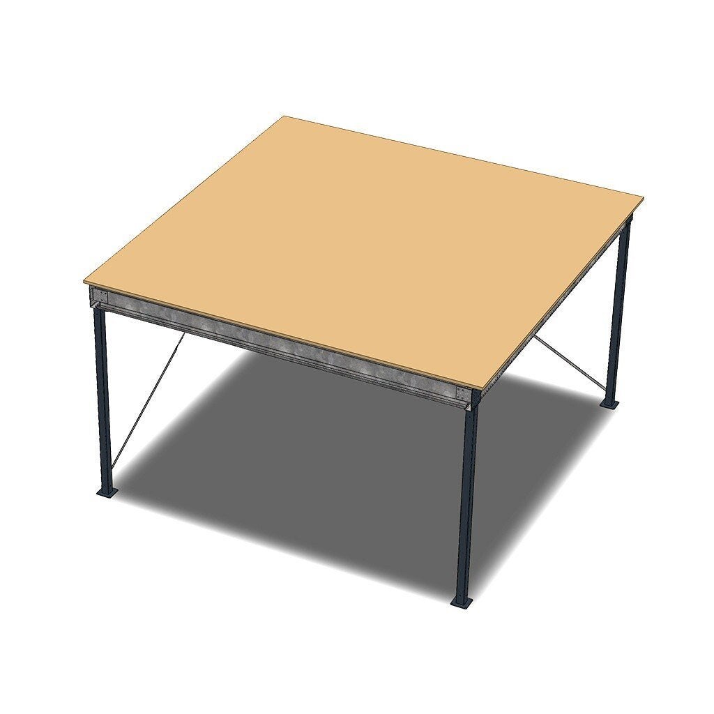 Stalen tussenvloer / entresol 31,5 m² (6 x 5,25 m), h 3,5 m, Ophalen