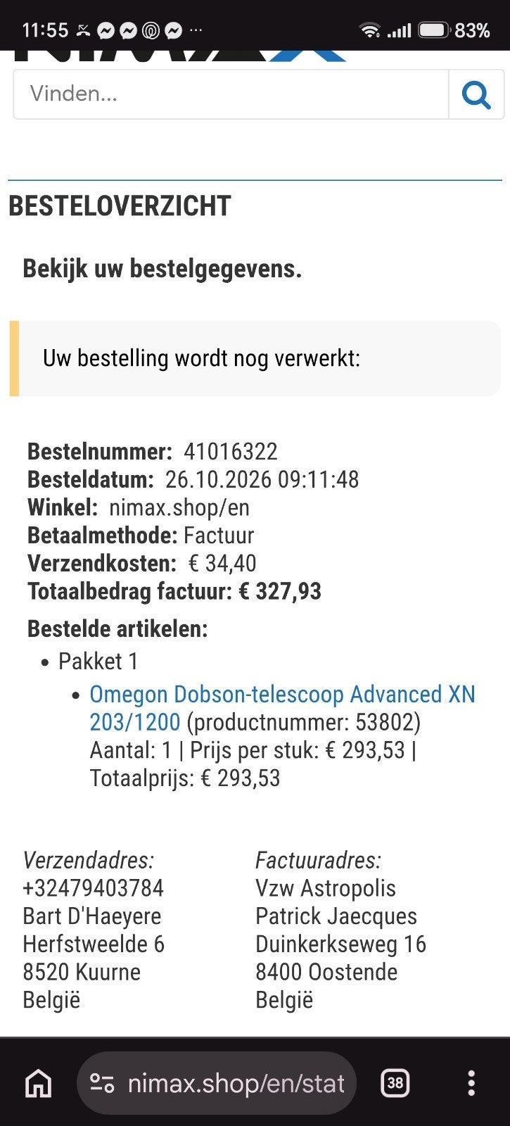 te koop Bresser telescoop nieuwstaat, Audio, Tv en Foto, Ophalen, Zo goed als nieuw, 80 tot 200 mm, Met statief