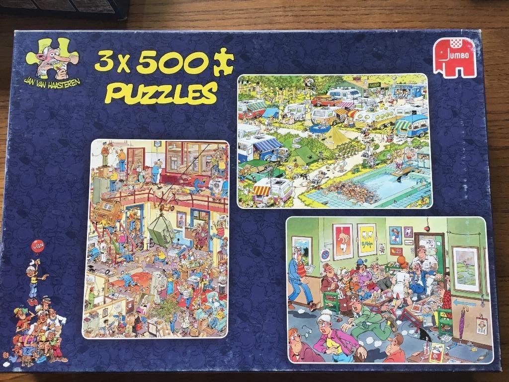 Puzzel Jumbo 3 x 500 Jan Van Haasteren, Ophalen of Verzenden, 500 t/m 1500 stukjes, Gebruikt, Legpuzzel
