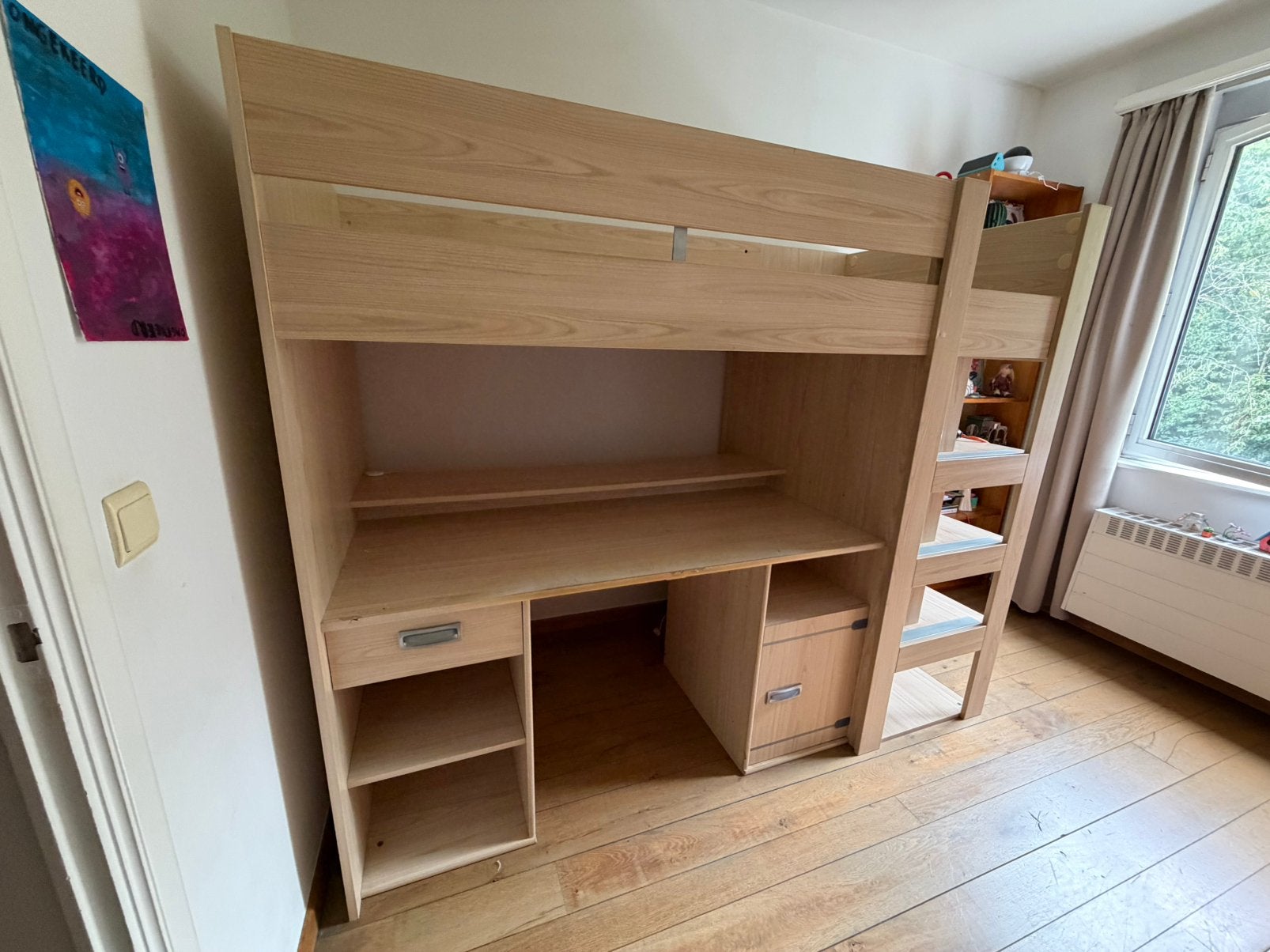 Hoogslaper met bureau en opbergkast - 90x200cm, Ophalen, Gebruikt, Hoogslaper