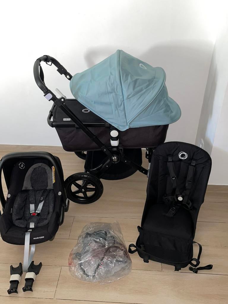 Kit poussette 3 en 1 Bugaboo Cameileon 3 noir/bleu, Enfants & Bébés, Buggys, Comme neuf, Protection de pluie, Enlèvement