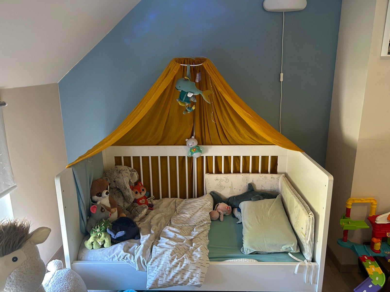 Ciel de lit à vendre avec son support plus le voile., Enlèvement, Utilisé, 140 à 160 cm