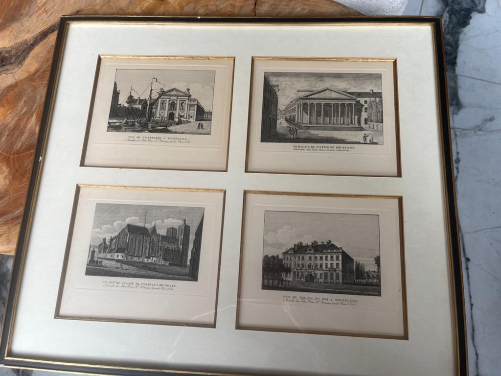 Gravures du XIX siecle batiments Bruxelles, 1800 - 1899, Encadré, Vue urbaine, Gravure