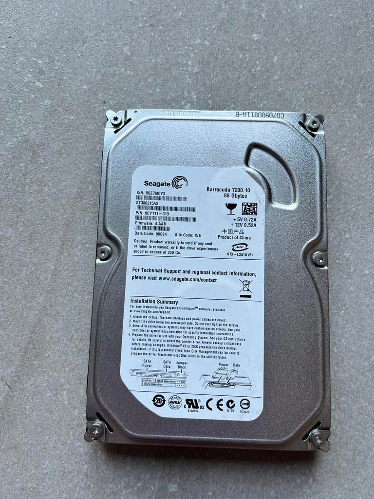 Disque dur 80 Go, 7200 tr/min, Enlèvement, Comme neuf, HDD