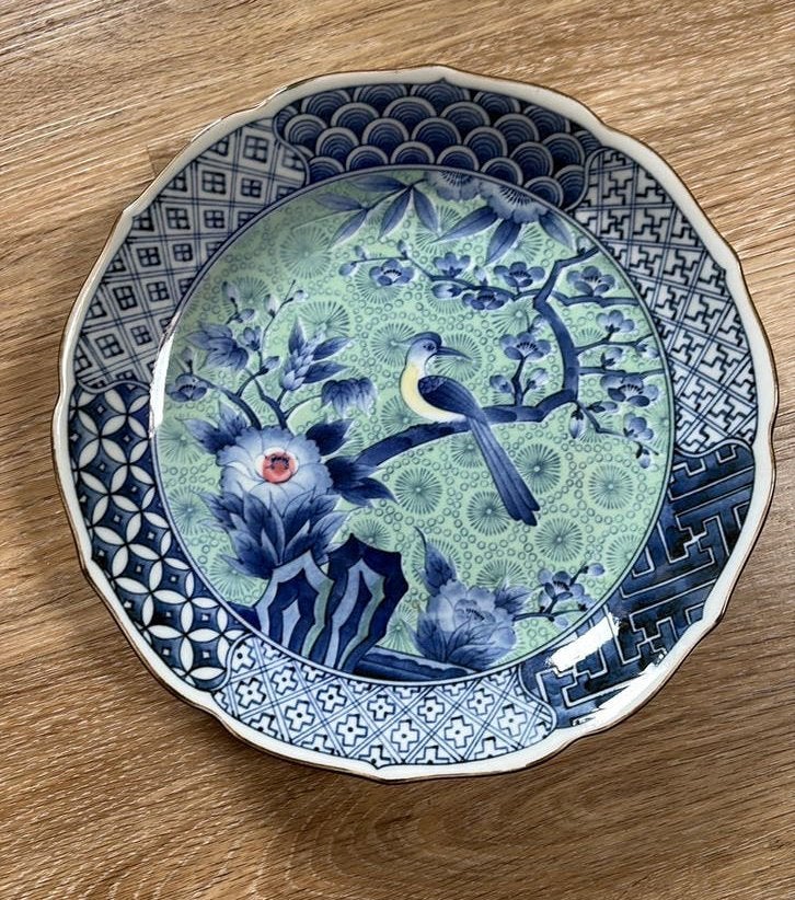 Vintage Japanse Porseleinen Schaal Arita  & Bloemen, Ophalen of Verzenden