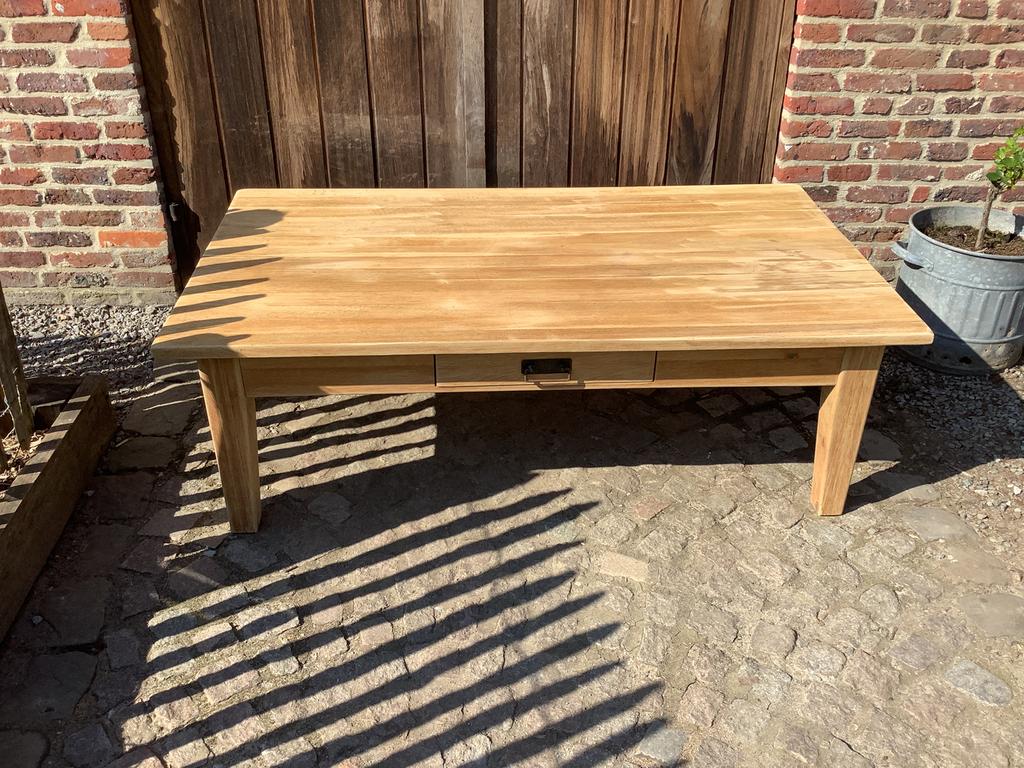 Massief eiken landelijke salontafel, Huis en Inrichting, Ophalen, Zo goed als nieuw