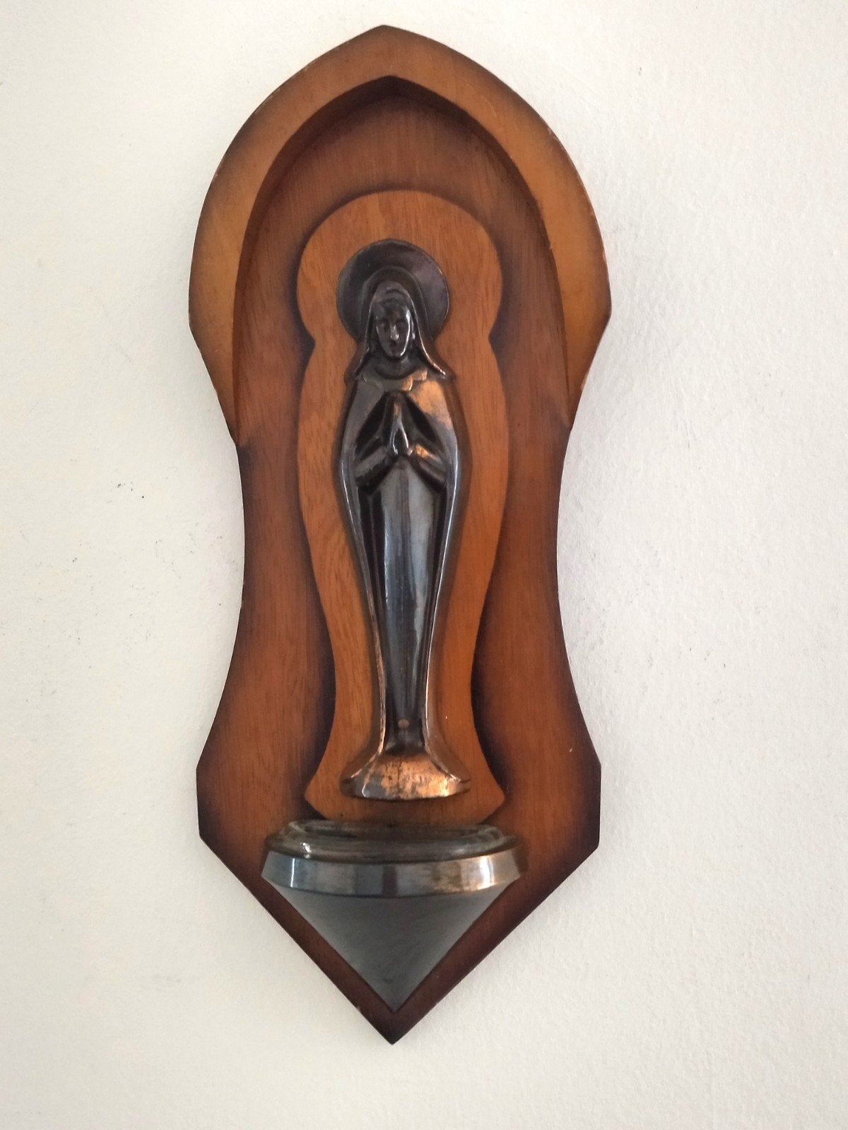 Bénitier mural ancien Art Déco – Vierge Marie, Enlèvement ou Envoi