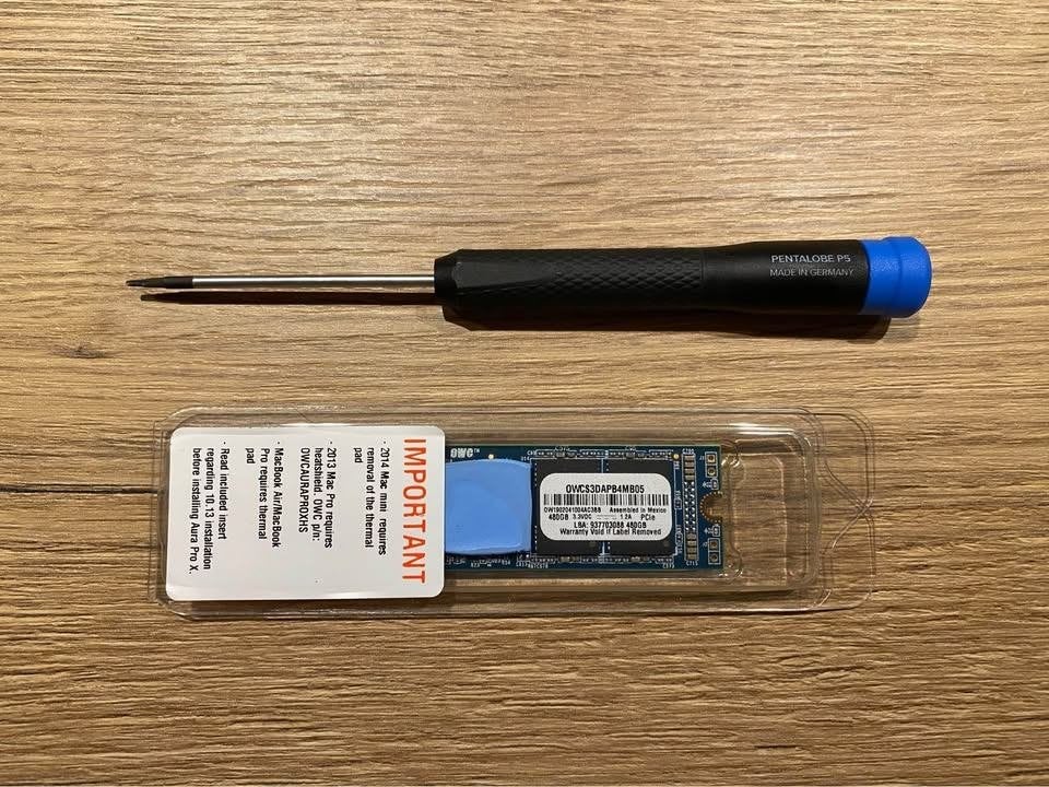 OWC SSD M.2 NVMe 480GB Aura Pro X + iFixit P5 Pentalobe, Computers en Software, Intern, Gebruikt, SSD, Ophalen of Verzenden