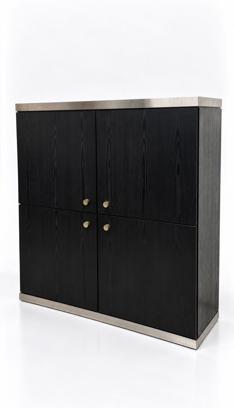 Meuble bar vintage années 70 teinté noir et acier brossé, Enlèvement ou Envoi, Utilisé