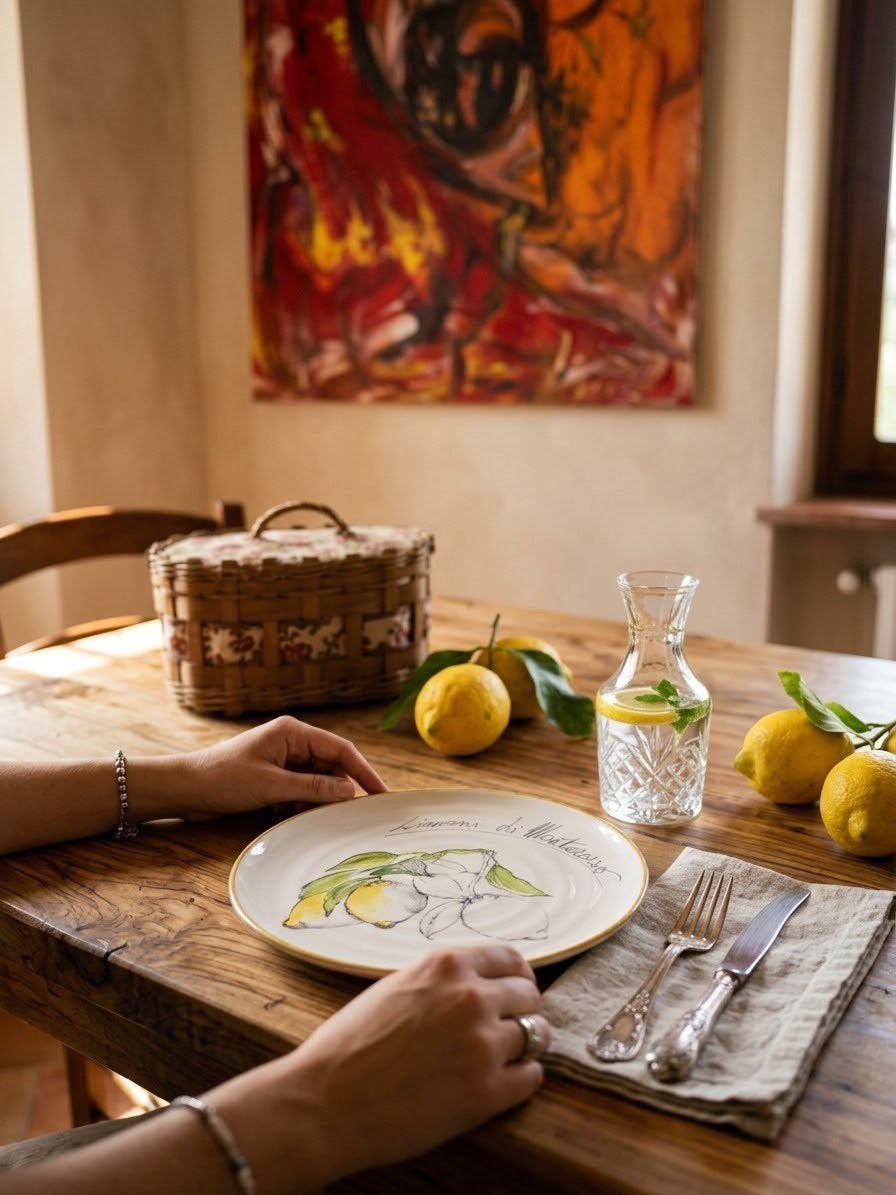 Handmade Italiaanse bord Oil & Vinegar citroen, Antiek en Kunst, Ophalen of Verzenden