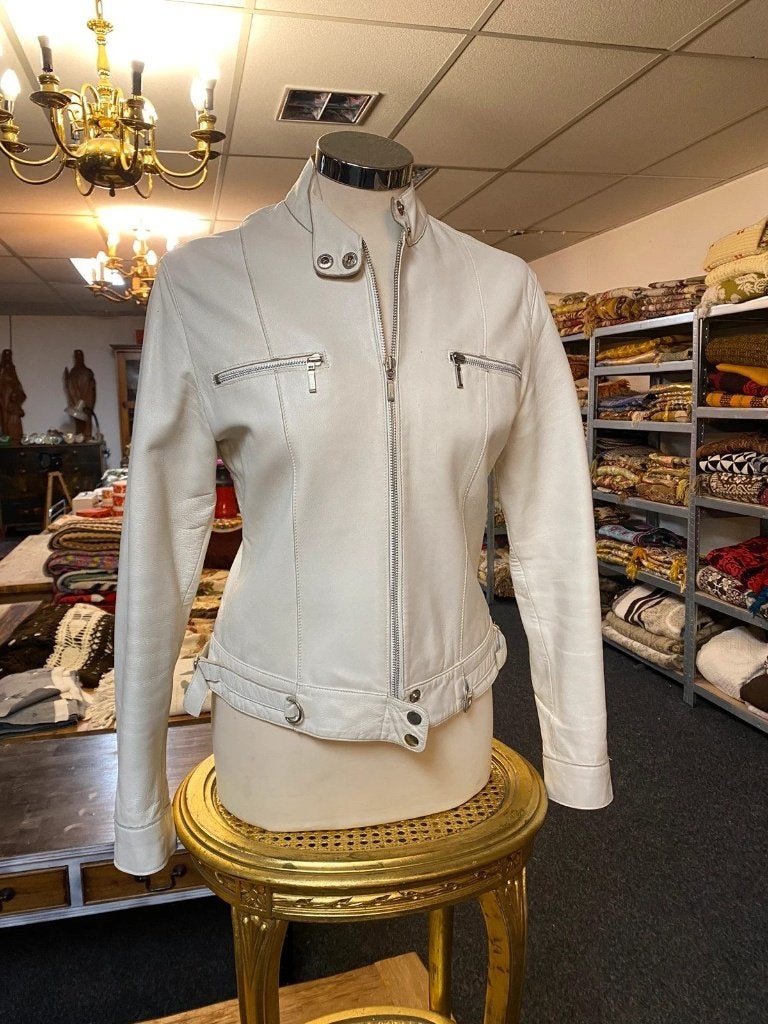 Frisse witte lederen dames jas, Maat 38/40 (M), Wit, Ophalen of Verzenden, DJT
