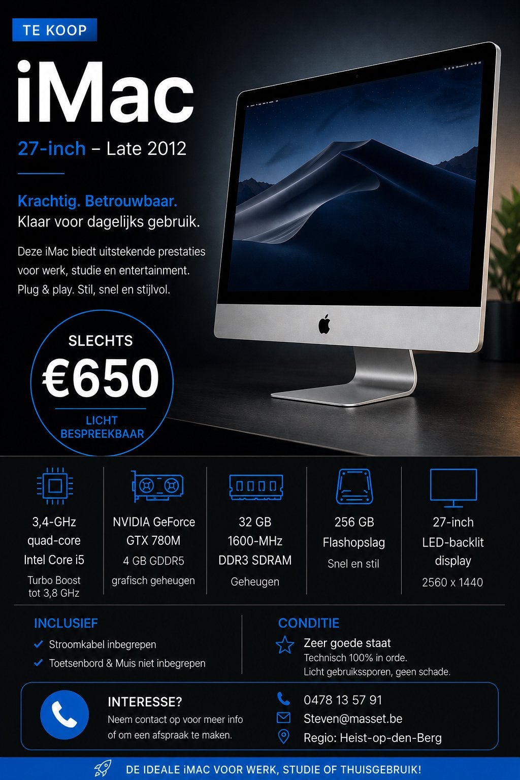 Imac 27'' - 3.4 Ghz - 32 Gb - 256 Gb SSD, Ophalen, Zo goed als nieuw