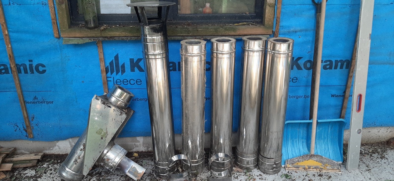 Kachelbuis dubbelwandig 100mm binnenmaat, Ophalen, Gebruikt, Hangend, Gaskachel