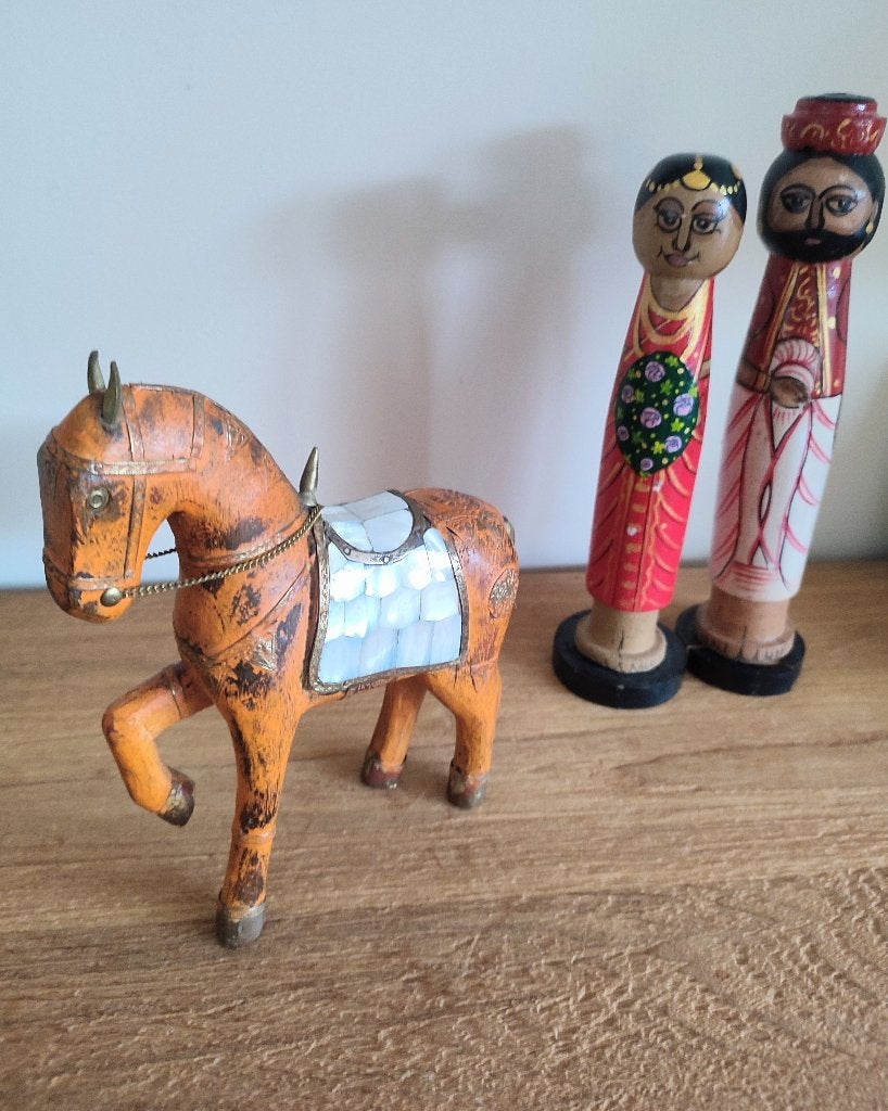 Inde, artisanat: cheval en bois fait main. Couleur rare, Sculpture, Enlèvement ou Envoi, Bois, Inde