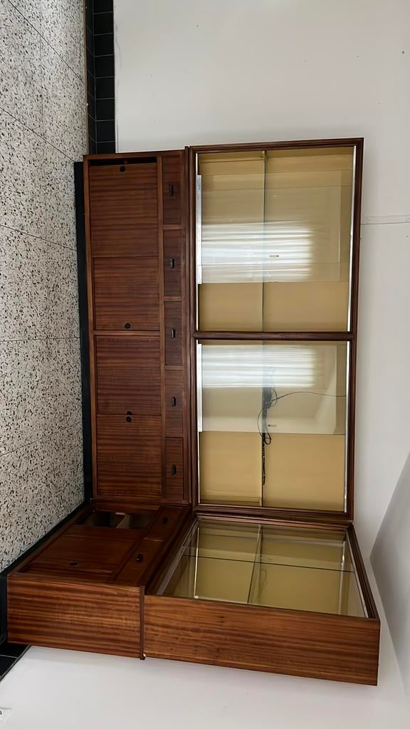 Retro vintage vitrinekast, opbergkast, vakkenkast ladekast, Huis en Inrichting, Kasten | Vitrinekasten, Ophalen, Gebruikt
