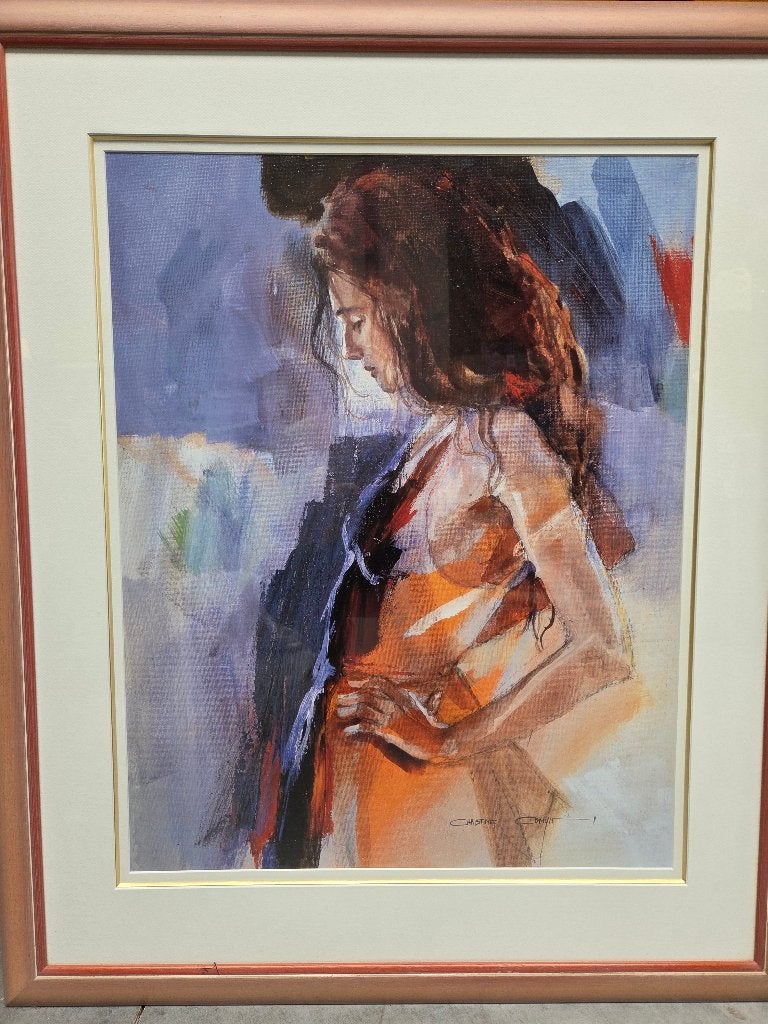 C Comyn; aquarel 'Vrouwenportret', Antiek en Kunst, Kunst | Schilderijen | Modern, Ophalen, Figuren, Aquarel, Passe-partout