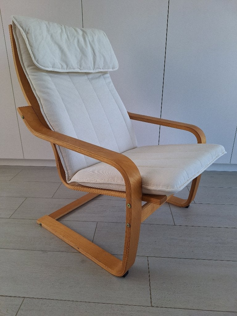 fauteuil IKEA Poang blanc, 75 à 100 cm, Bois, Comme neuf, Enlèvement