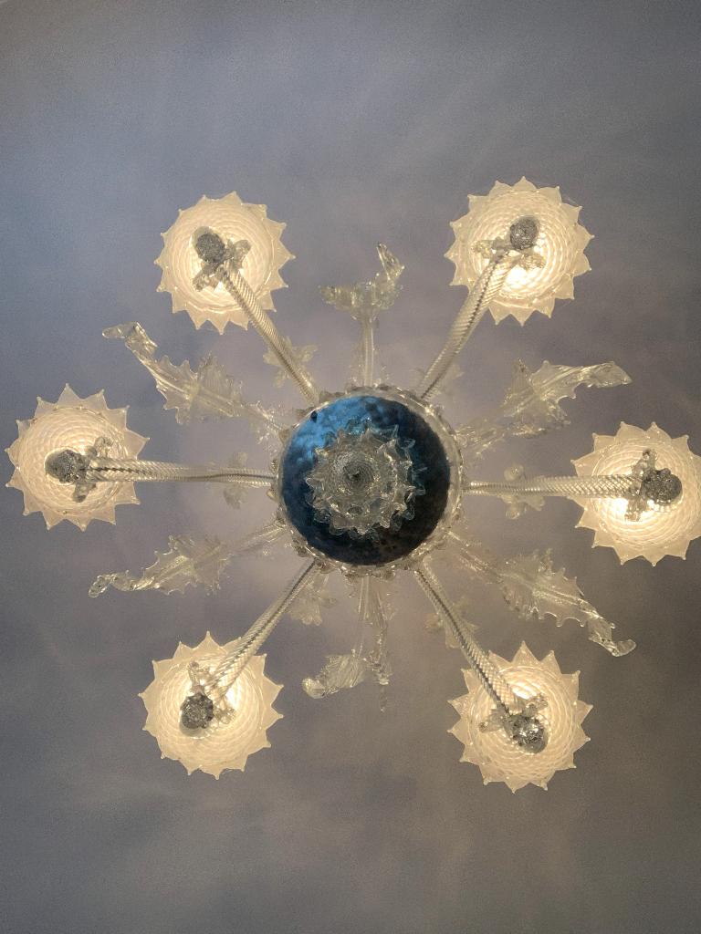 Venetiaanse kroonluchter Murano met 6 lichtpunten, Huis en Inrichting, Lampen | Kroonluchters, Ophalen, Zo goed als nieuw, Glas
