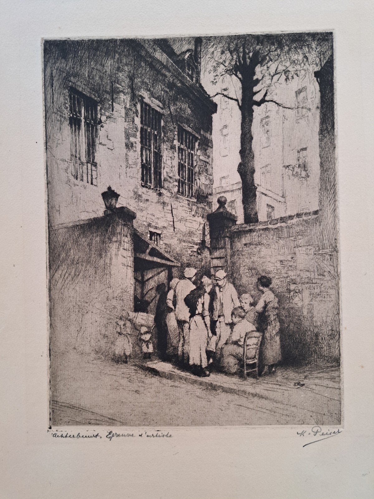 PEISER Kurt "Achterbuurt" ets, Antiquités & Art, Art | Eaux-fortes & Gravures, Enlèvement ou Envoi, Eau-forte, Encadré